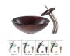 Kraus C-GV-682-12mm-10SN Saturn Glass Vessel Sink And Waterfall Faucet Satin Nickel