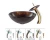 Kraus C-GV-683-12mm-10G Jupiter Glass Vessel Sink And Waterfall Faucet Gold