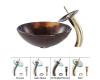 Kraus C-GV-684-12mm-10G Pluto Glass Vessel Sink And Waterfall Faucet Gold