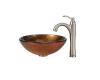 Kraus C-GV-690-19mm-1005SN Triton Glass Vessel Sink And Riviera Faucet Satin Nickel