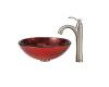 Kraus C-GV-692-19mm-1005SN Charon Glass Vessel Sink And Riviera Faucet Satin Nickel