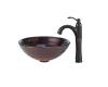 Kraus C-GV-693-19mm-1005ORB Iris Glass Vessel Sink And Riviera Faucet Oil Rubbed Bronze