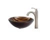 Kraus C-GV-695-19mm-1005SN Bastet Glass Vessel Sink And Riviera Faucet Satin Nickel