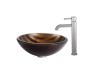 Kraus C-GV-695-19mm-1007SN Bastet Glass Vessel Sink And Ramus Faucet Satin Nickel