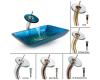 Kraus C-GVR-204-RE-10CH Chrome Irruption Blue Rectangular Glass Vessel Sink And Waterfall Faucet
