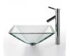 Kraus C-GVS-901-19mm-1002CH Chrome Clear Aquamarine Glass Vessel Sink And Sheven Faucet