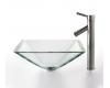Kraus C-GVS-901-19mm-1002SN Clear Aquamarine Glass Vessel Sink And Sheven Faucet Satin Nickel