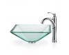 Kraus C-GVS-901-19mm-1005CH Chrome Clear Aquamarine Glass Vessel Sink And Riviera Faucet