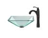 Kraus C-GVS-901-19mm-1005ORB Clear Aquamarine Glass Vessel Sink And Riviera Faucet Oil Rubbed Bronze