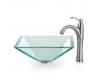 Kraus C-GVS-901-19mm-1005SN Clear Aquamarine Glass Vessel Sink And Riviera Faucet Satin Nickel