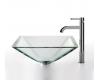 Kraus C-GVS-901-19mm-1007CH Chrome Clear Aquamarine Glass Vessel Sink And Ramus Faucet