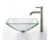 Kraus C-GVS-901-19mm-1007SN Clear Aquamarine Glass Vessel Sink And Ramus Faucet Satin Nickel