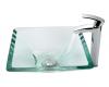 Kraus C-GVS-901-19mm-1810CH Chrome Clear Aquamarine Glass Vessel Sink And Visio Faucet