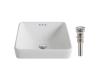 Kraus KCR-281-BN Elavo White Ceramic Square Semi-Recessed Bathroom Sink W/ Overflow & Pu Drain Brushed Nickel