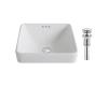 Kraus KCR-281-CH Elavo Chrome White Ceramic Square Semi-Recessed Bathroom Sink W/ Overflow & Pu Drain