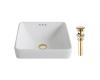 Kraus KCR-281-G Elavo White Ceramic Square Semi-Recessed Bathroom Sink W/ Overflow & Pu Drain Gold