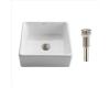 Kraus KCV-120-SN White Square Ceramic Bathroom Sink With Pop Up Drain Satin Nickel