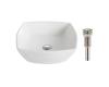 Kraus KCV-126-BN Elavo White Ceramic Flared Square Vessel Bathroom Sink W/ Pu Drain Brushed Nickel