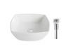 Kraus KCV-126-CH Elavo Chrome White Ceramic Flared Square Vessel Bathroom Sink W/ Pu Drain