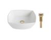 Kraus KCV-126-G Elavo White Ceramic Flared Square Vessel Bathroom Sink W/ Pu Drain Gold Kraus KCV-126-G Elavo White Ceramic Flared Square Vessel Bathroom Sink W/ Pu Drain Gold