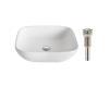 Kraus KCV-127-BN Elavo White Ceramic Soft Square Vessel Bathroom Sink W/ Pu Drain Brushed Nickel