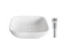 Kraus KCV-127-CH Elavo Chrome White Ceramic Soft Square Vessel Bathroom Sink W/ Pu Drain