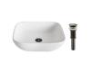 Kraus KCV-127-ORB Elavo White Ceramic Soft Square Vessel Bathroom Sink W/ Pu Drain Oil Rubbed Bronze
