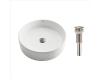 Kraus KCV-140-SN White Round Ceramic Bathroom Sink With Pop Up Drain Satin Nickel