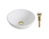 Kraus KCV-341-G Elavo White Ceramic Small Round Vessel Bathroom Sink W/ Pu Drain Gold