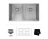 Kraus KHU322 Pax Stainless Steel Zero-Radius 31 1/2 Inch 16 Gauge Handmade Undermount 50/50 Double Bowl Kitchen Sink