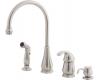 Price Pfister Treviso 26-4DSS Stainless Steel Lever Handle Kitchen Faucet with Side Spray and Soap Dispenser