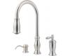 Pfister GT526-TMS Hanover Stainless Steel Single Handle Pull-Out Kitchen Faucet with Spray & Soap Dispenser