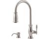 Pfister GT529-TMS Hanover Stainless Steel Single Handle Pull-Out Kitchen Faucet with Spray & Soap Dispenser