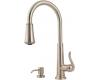 Pfister T529-YPK Ashfield Brushed Nickel Single Handle Pull-Out Kitchen Faucet with Spray & Soap Dispenser