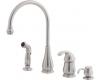 Pfister GT26-4DSS Treviso Stainless Steel Single Handle Kitchen Faucet with Side Spray & Soap Dispenser