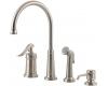 Pfister GT26-4YPK Ashfield Brushed Nickel Single Handle Kitchen Faucet with Side Spray & Soap Dispenser