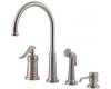 Pfister T26-4YPK Ashfield Satin Nickel Single Handle Kitchen Faucet with Side Spray & Soap Dispenser